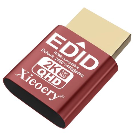 xieoery HDMI Dummy Plug 2K QHD EDID Emulator, 2560x1440@60Hz Virtual Display Adapter, Headless Display Dongle for Remote Desktop, GPU Rigs, Servers and Industrial PCs, Multi-Resolution EDID Support