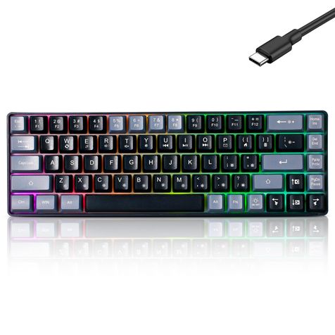 Guiheng Wired Portable 60% Mechanical Feeling Gaming Keyboard,RGB LED Backlit Compact 68 Keys Mini Wired Office Keyboard for Windows Laptop PC Mac Gamer, Typist, Travel on Business Trip Black–Grey