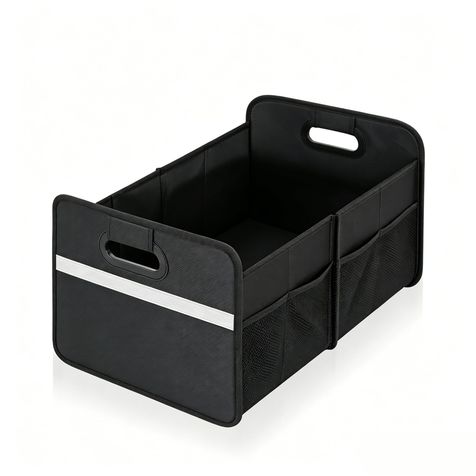 BQKOZFIN Large Capacity Sturdy Trunk Storage Organizer, Water Resistant Collapsible Organization Container, Multi-Compartment Car or SUV Accessories, Black
