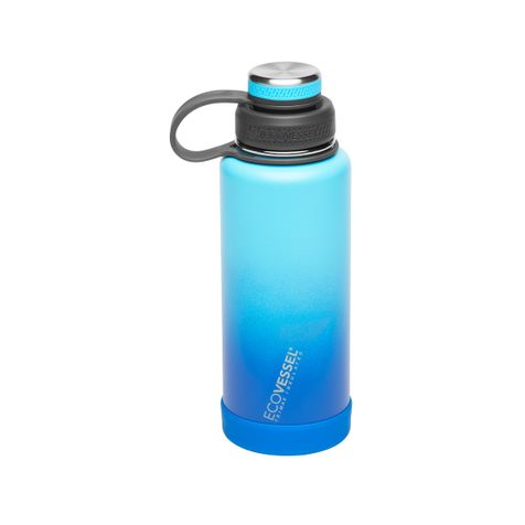 EcoVessel Stainless Steel Water Bottle with Insulated Dual Lid, Insulated Water Bottle with Strainer and Silicone Bottle Bumper, Coffee Mug – 32oz (Deep Sea)