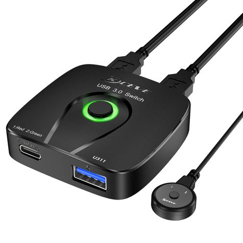 KCEVE USB3.0 Switch 2 Computers, USB Switch 2 in 1 Out for 2 Computers Share Mouse, Keyboard for 1 Monitor, Wired Remote(4K USB 2 in 1 Out KVM)