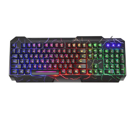Guiheng Wired Crack Rainbow Gaming Keyboard, 104 Keys Light Up Mechanical Feeling Computer Keyboard for Windows, Laptop, PC Gamers Office Device, Travel, Easy to Carry on Business Trip,Woking(Black)