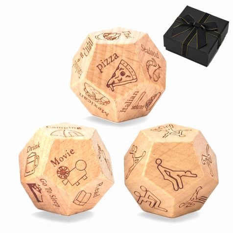 Date Night Food Decision Dice: 3 PCS Real Wood Dice Set | Date Ideas for Couples,Dinner Dice Love Dice with Portable Gift Box,Valentines Gifts for Him Her Boyfriend Girlfriend