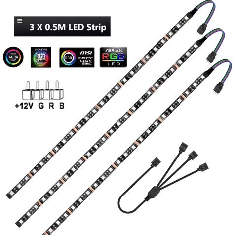 12V 4 Pin RGB Gaming PC Led Strip Light 5050 RGB Tape For Aura Sync MSI Mystic Light Motherboard Control Computer Case Backlight