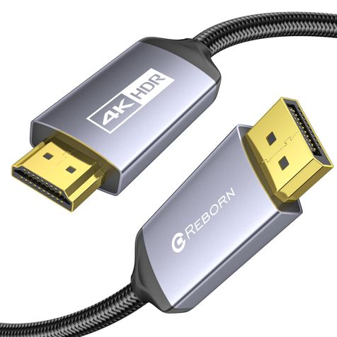 Reborn 4K DisplayPort to HDMI Cable 6FT, 4K@60Hz/2K@120Hz, Unidirectional | DP 1.2 Source to HDMI 1.4 Screen, Display Port to HDMI Cable for Computer, NVIDIA, AMD, Dell, Lenovo, Gaming Monitor