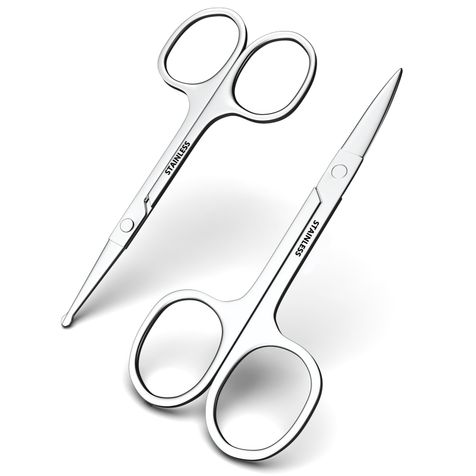 Stainless Steel Facial Grooming Scissors, Eyebrow Nose & Beard Precision Trimming Set