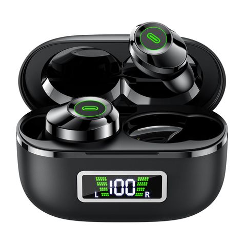 Wireless Earbuds, Bluetooth 5.5 Headphones Bass Stereo, Ear Buds with Noise Cancelling Mic, LED Display in Ear Earphones 80H Playtime, USB-C IP7 Waterproof Bluetooth Earbuds for Phones/Sports/Work